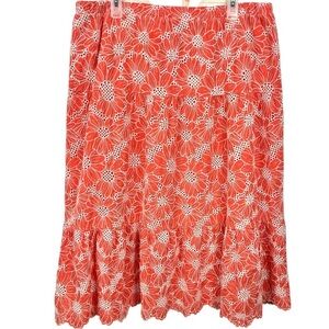 Jaclyn Smith Tiered Eyelet Embroidered Midi Coral & White Size Skirt X-Large